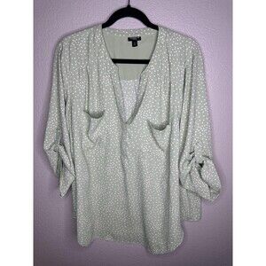 Torrid Harper Shirt Womens 2X 2 Green White Polka Dot Roll Tab Sleeve V Neck